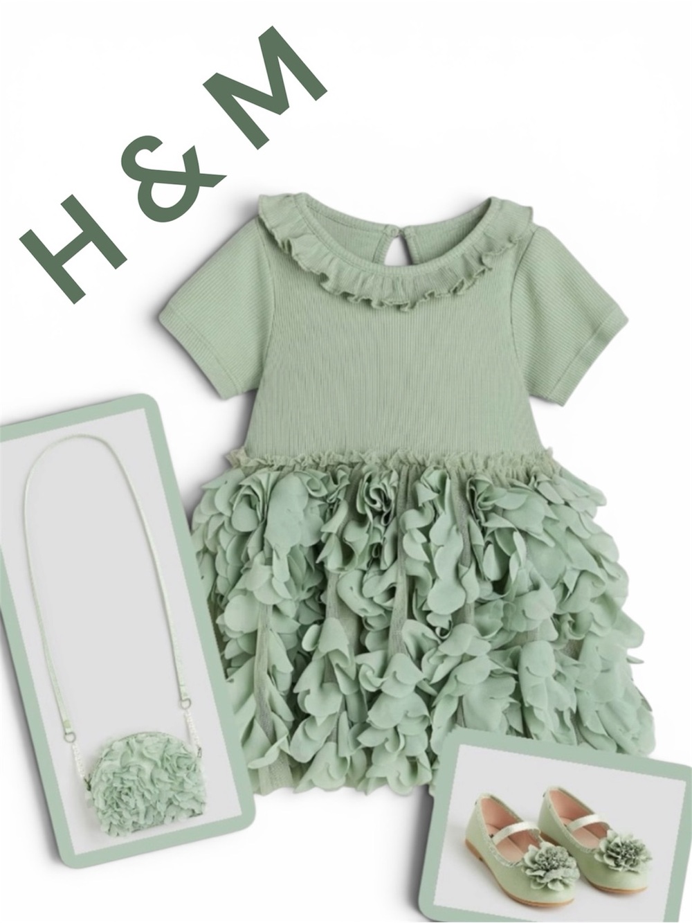 H & M 3Pc Mint Green Ruffly Dress, Shoes and Purse- Sz3T- Shoes- 7.5